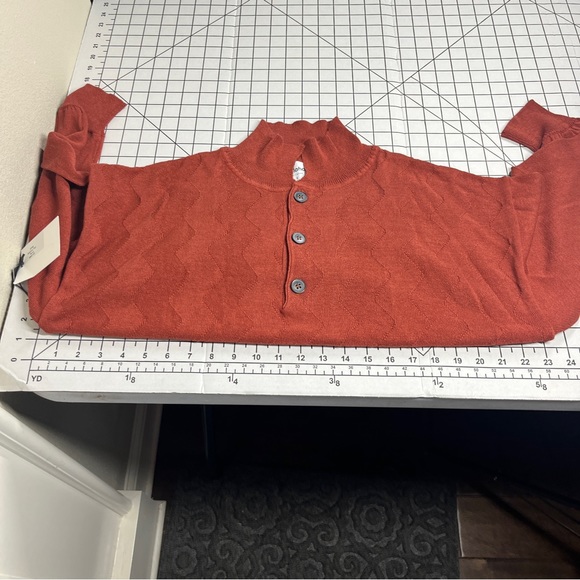 Callahan Revolve Textured Knit Sweater Collared Rust Fall LINEN Blend Pullover - Picture 7 of 8